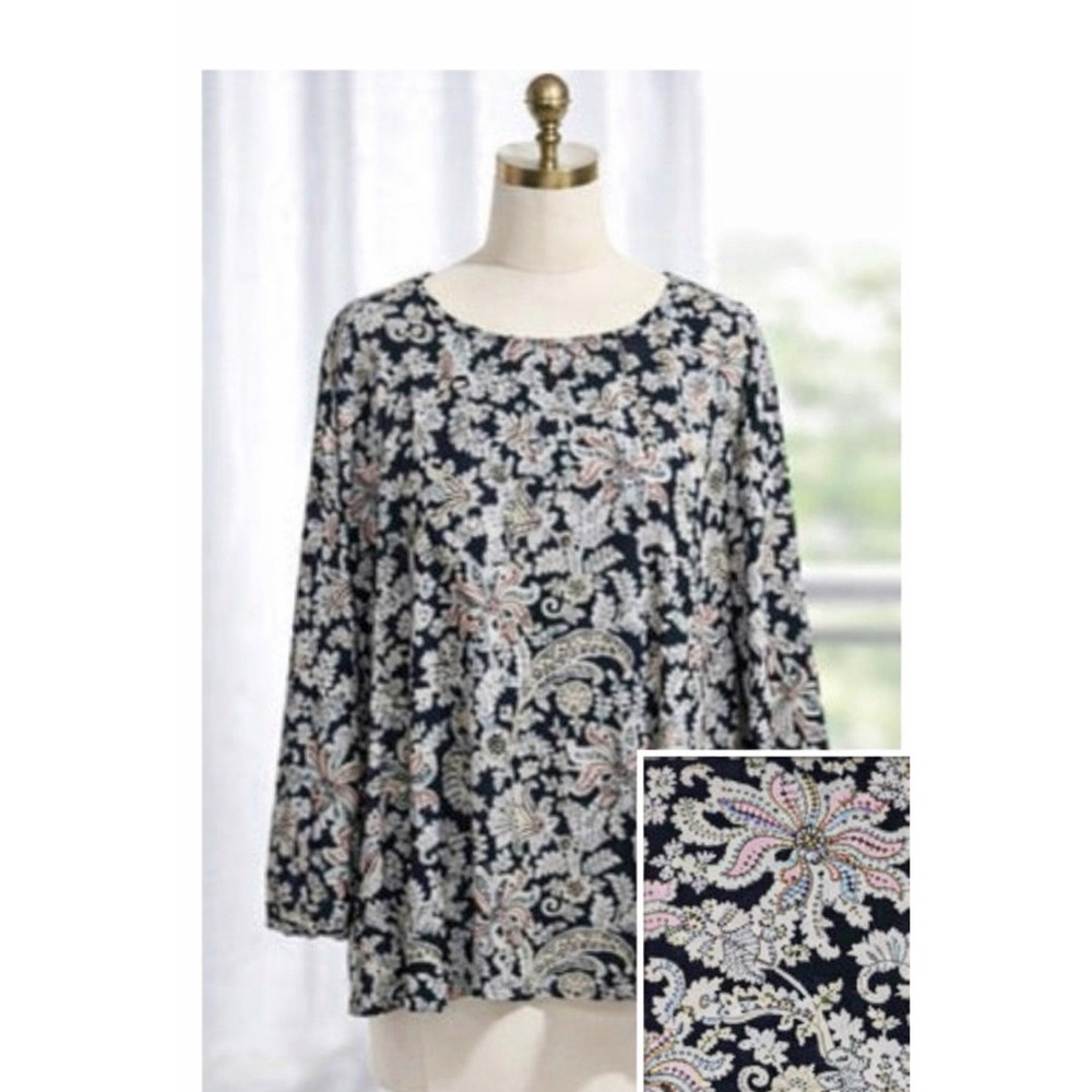 Loft Ann Taylor Top Blouse Collarless Pink Black Pink Floral Plus Size‎ 26